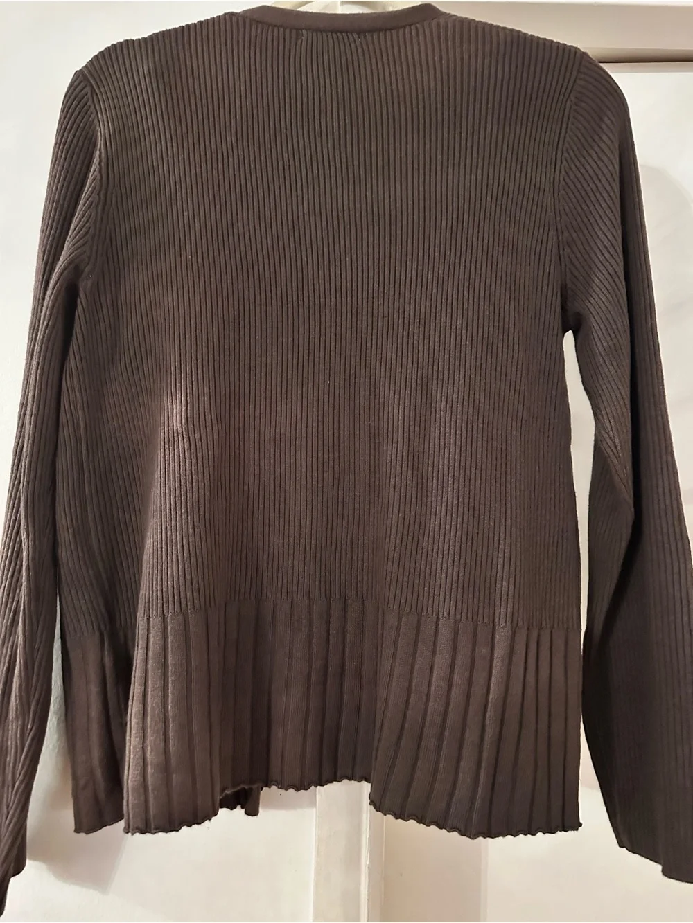 Sabine Brown Ribbed Cardigan with Black Lace-Trim Cami